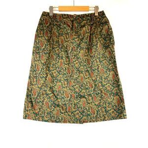 Liz Sport Women's Brown Green Paisley Midi Pencil Cotton Skirt Size 14